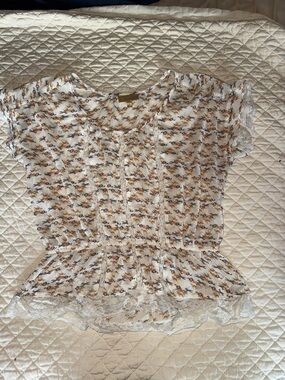 princess vera wang White Horse Peplum Lace-Trim Blouse